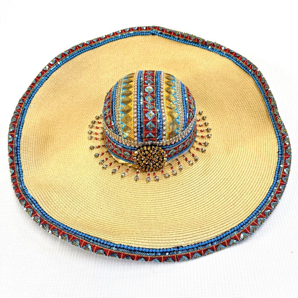 WHITTALL & SHON western straw hat sequins beads pearls cowgirl Bling Sparkle